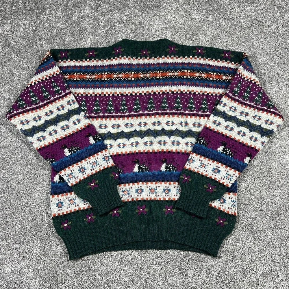 Vintage 80s 90s Woolrich Loon Duck Wool Sweater Men M Chunky Hunting Fair Isle